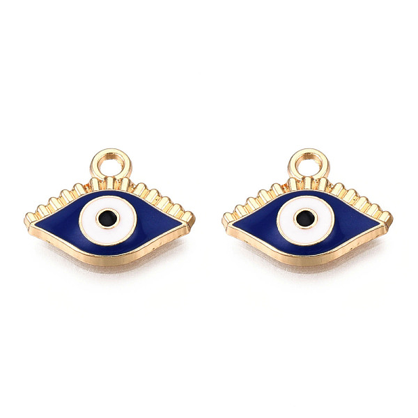

PandaHall Light Gold Plated Alloy Enamel Pendants, Cadmium Free & Lead Free, Evil Eye, Blue, 12x16x2mm, Hole: 2mm Alloy+Enamel Eye Blue
