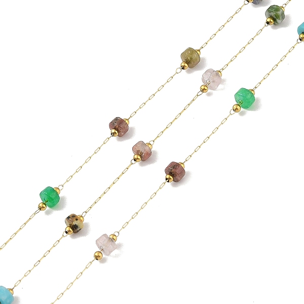 

PandaHall Ion Plating(IP) 304 Stainless Steel Link Chains, Natural Gemstone Beads & Spool, Soldered, Real 18K Gold Plated, 8x4mm, about...