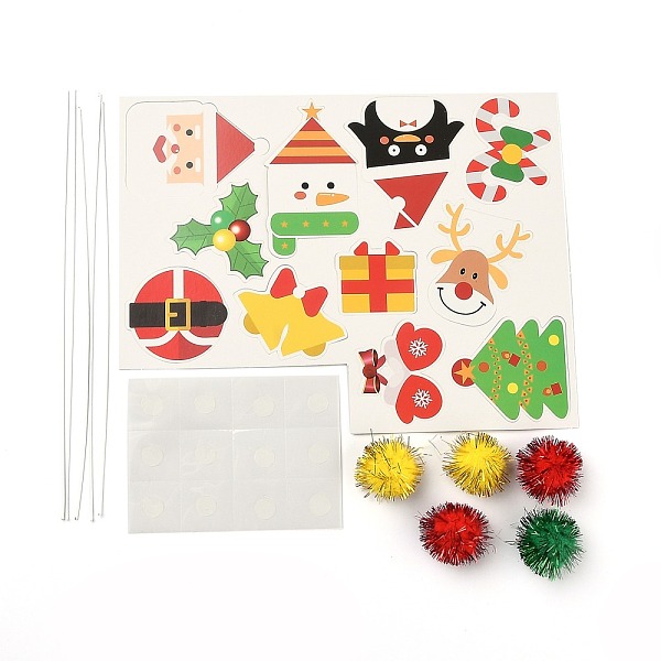 PandaHall DIY Christmas Theme Paper Cake Insert Card Decoration, with Bamboo Stick, for Cake Decoration, Santa Claus, Mixed Color, 203mm...