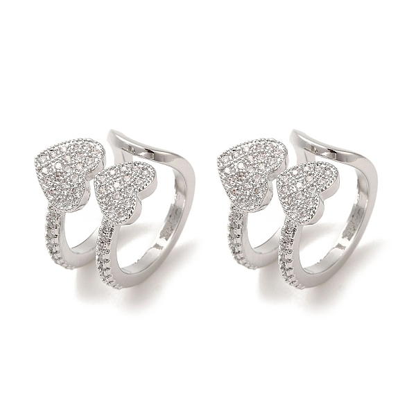 

PandaHall Rack Plating Brass Micro Pave Clear Cubic Zirconia 2-Strand Double Heart Cuff Earrings for Women, Cadmium Free & Lead Free...