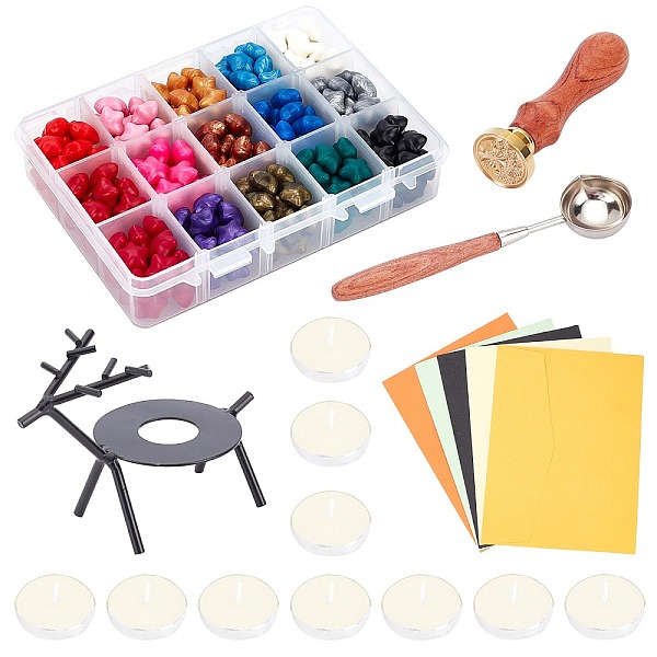 

PandaHall CRASPIRE DIY Wax Seal Stamp Kits, Including Sealing Wax Particles, Paper Envelopes, Iron Wax Furnace & Spoon, Brass Wax Seal Stamp..., Multicolor