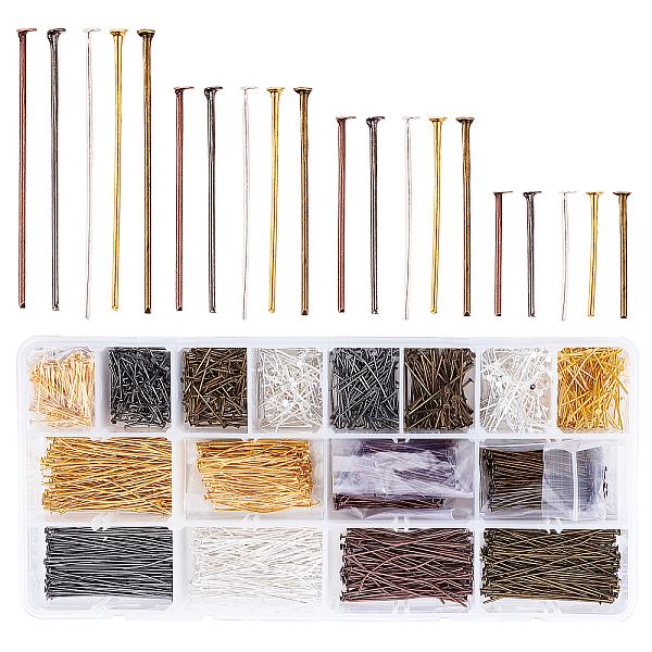

PandaHall PH Jewelry Head Pins, 2000pcs 4 Size 5 Color Iron Flat Head Pins Dressmaker Headpins for Charm Beads DIY Earrings and Bracelets...