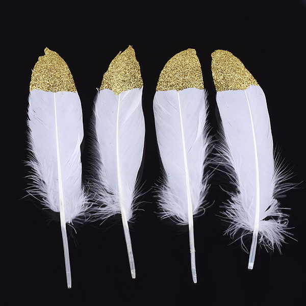PandaHall Goose Feather Costume Accessories, Dyed, with Glitter Powder, White, 170~220x41~51mm, about 100pcs/bag Feather Feather White