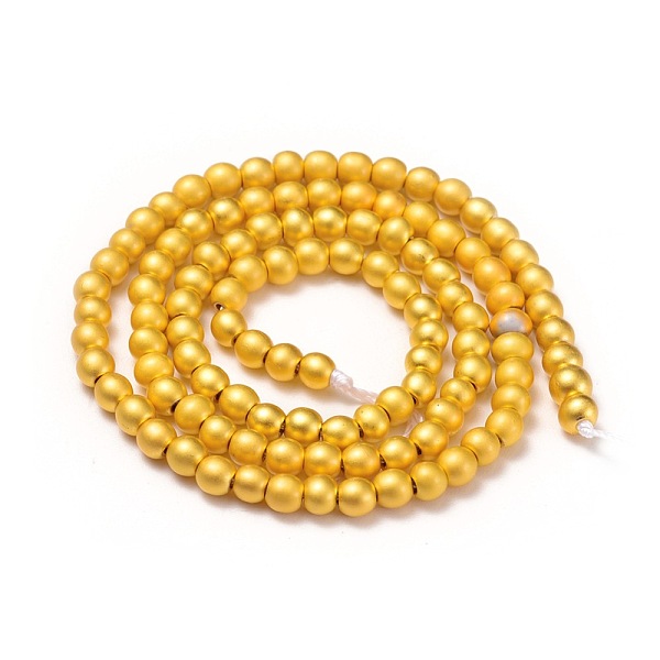 

PandaHall Electroplate Non-magnetic Synthetic Hematite Beads Strands, Round, Frosted, Golden Plated, 3.5~4mm, Hole: 1mm, about 112pcs/strand...
