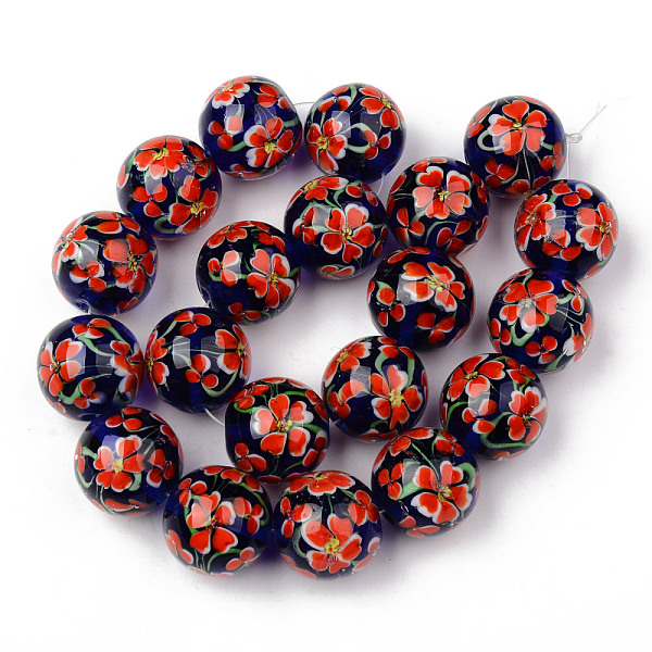 

PandaHall Handmade Lampwork Beads Strands, Inner Flower, Round, Orange Red, 19~20x19mm, Hole: 1.5mm, about 20pcs/strand, 14.57 inch(37cm)...