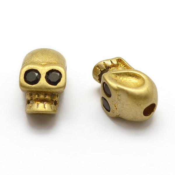 

PandaHall Brass Beads, Nickel Free, with Cubic Zirconia, Skull, Raw(Unplated), 6x4x3.5mm, Hole: 0.5mm Brass Skull