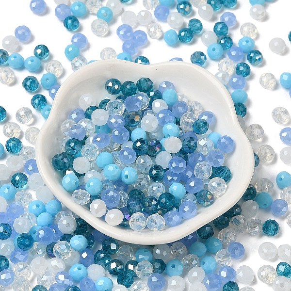 

PandaHall Glass Beads, Faceted, Rondelle, Light Sky Blue, 6x5mm, Hole: 1mm, about 2360pcs/500g Glass Rondelle