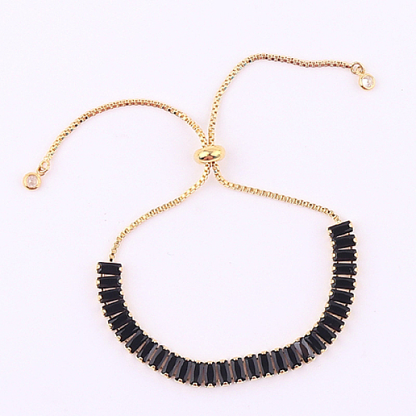 

PandaHall Tennis Bracelet, Golden Brass Link Chains Slider Bracelet for Women, Black, No Size Brass Black