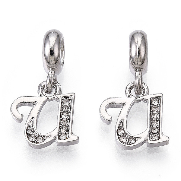 

PandaHall Platinum Rack Plating Alloy Rhinestone European Dangle Charms, Large Hole Pendants, Letter, Cadmium Free & Lead Free, Letter.U...