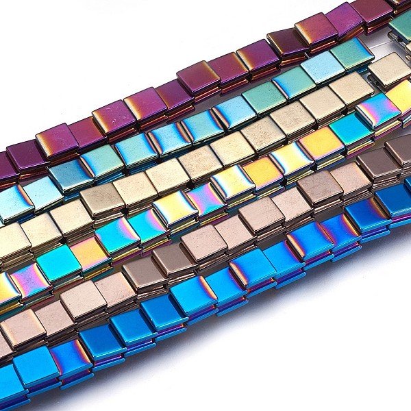 

PandaHall Electroplate Non-magnetic Synthetic Hematite Bead Strands, Polished, Grooved, Square, Mixed Color, 8x8x5mm, Hole: 1.5mm, about...