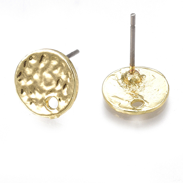 

PandaHall Alloy Stud Earring Findings, with Loop, Steel Pins, Flat Round, Light Gold, 10mm, Hole: 1.5mm, Pin: 0.7mm Alloy Flat Round