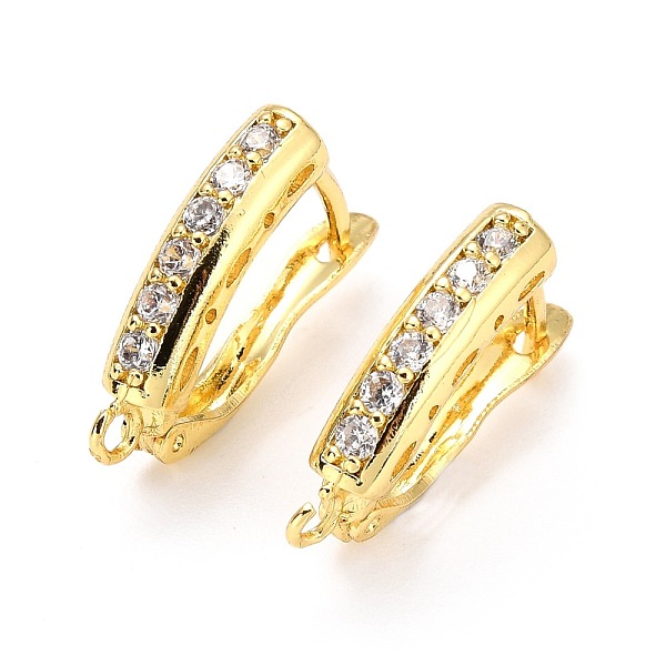 

PandaHall Brass Micro Pave Clear Cubic Zirconia Hoop Earring Findings with Latch Back Closure, Long-Lasting Plated, Rectangle with...