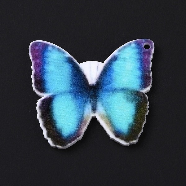 

PandaHall Printed Opaque Acrylic Pendants, Animal Theme Charms, Butterfly Farm, 28x33x2mm, Hole: 1.6mm Acrylic Building Cyan
