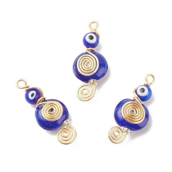PandaHall Handmade Lampwork Evil Eye Pendants, with Brass Grade A Rhinestone Spacer Beads and Copper Wire, Musical Note, Golden...