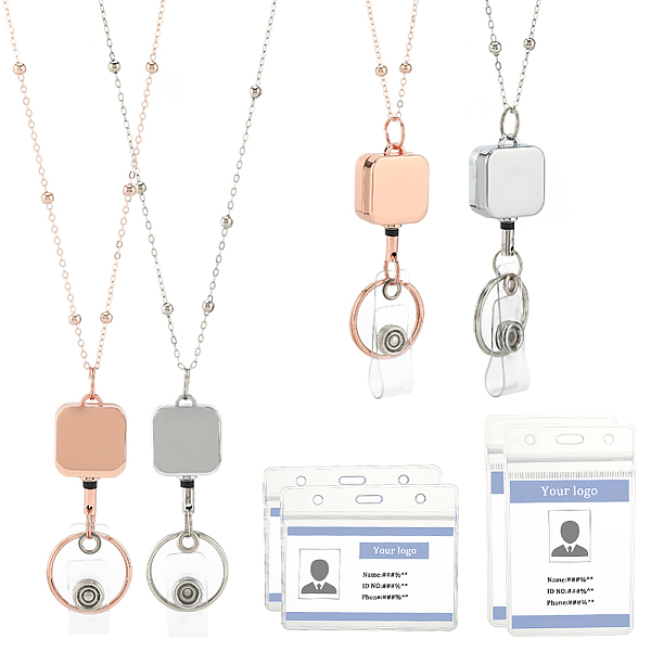 

PandaHall CRASPIRE 2 Sets 2 Colors 301 Stainless Steel Retractable Badge Holder, Badge Reel with Iron Satellite Chains, and PVC Card Holder...