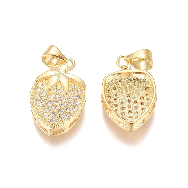 

PandaHall Brass Micro Pave Clear Cubic Zirconia Pendants, Long-Lasting Plated, Strawberry, Clear, Golden, 18.8x12x4.5mm, Hole: 4.5x3.5mm...