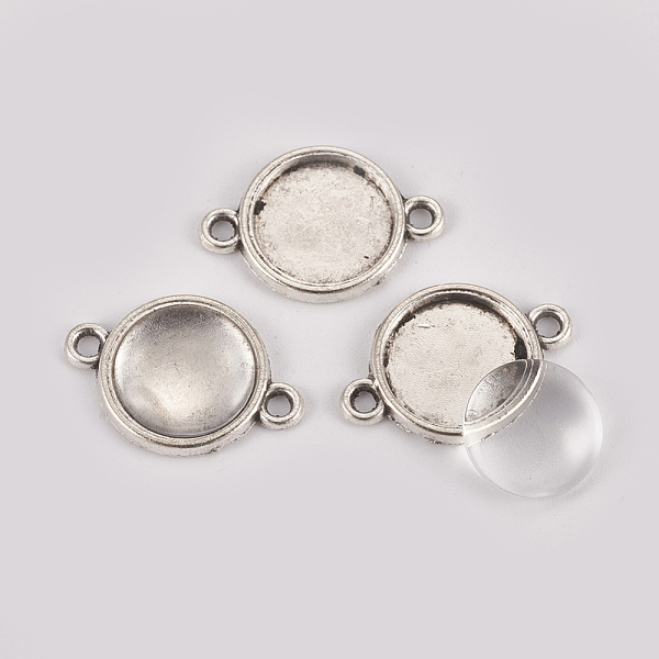 

PandaHall DIY Links Making, with Alloy Cabochon Connector Settings and Clear Glass Cabochons, Flat Round, Antique Silver, Connector Setting...