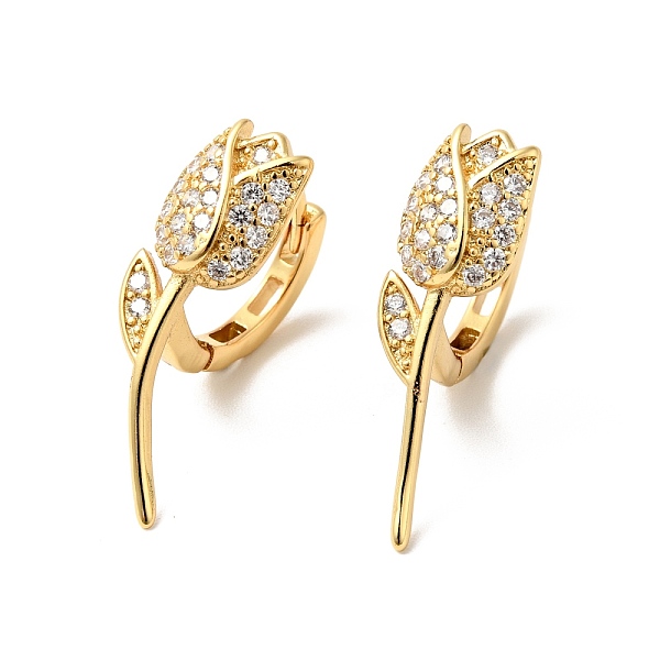 

PandaHall Clear Cubic Zirconia Tulip Hoop Earrings, Brass Jewelry for Women, Cadmium Free & Nickel Free & Lead Free, Real 18K Gold Plated...