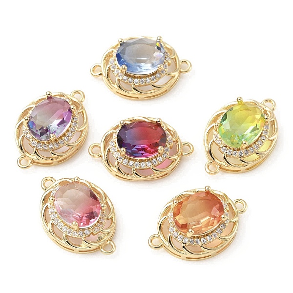 

PandaHall Brass K9 Glass Connector Charms, with Crystal Rhinestone, Light Gold Tone Flat Round Links, Mixed Color, 21x14x9mm, Hole: 1.5mm..., Multicolor