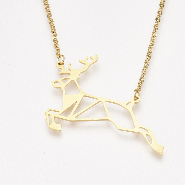 

PandaHall 201 Stainless Steel Pendant Necklaces, with Cable Chains, Christmas Reindeer/Stag, Golden, 17.5 inch(44.5cm), 2mm, Reindeer...