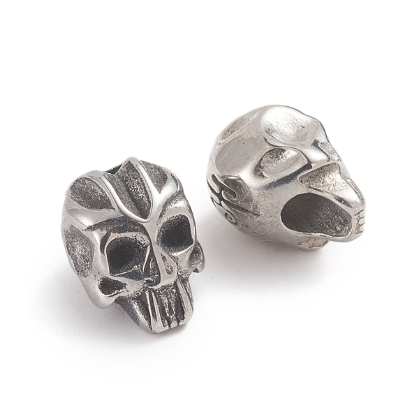 

PandaHall Halloween 304 Stainless Steel Beads, Skull Head, Antique Silver, 10x7.5x8mm, Hole: 2.8mm 304 Stainless Steel Skull