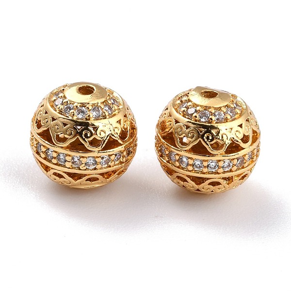 Brass Micro Pave Clear Cubic Zirconia Beads