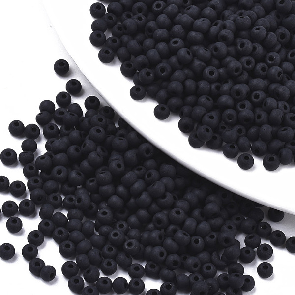 

PandaHall Frosted Colours Glass Beads, Opaque Colours, Round, Black, 4x3mm, Hole: 1mm, about 4500pcs/bag Glass Round Black