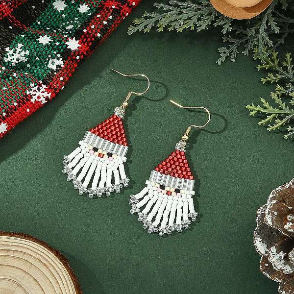 Boucles d'oreilles pendantes Père Noël en perles de verre pour femmes