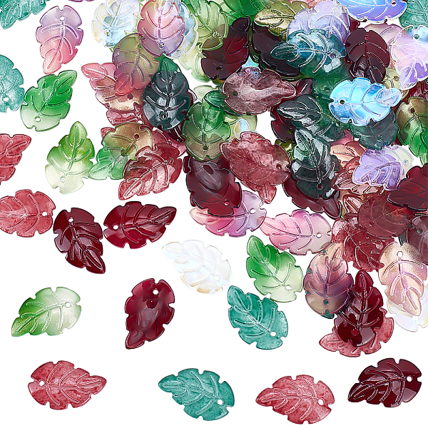 

PandaHall HOBBIESAY 120Pcs Clear Glass Leaf Pendants Randomly Mixed Color Transparent Leaves Charms with Loop Crystal Colorful Frosted Loose..., Multicolor