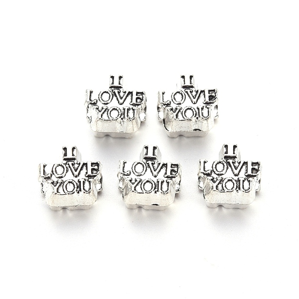 

PandaHall Tibetan Style Alloy European Beads for Valentine's Day, Large Hole Beads, Cadmium Free & Lead Free, Word I Love You, Antique...
