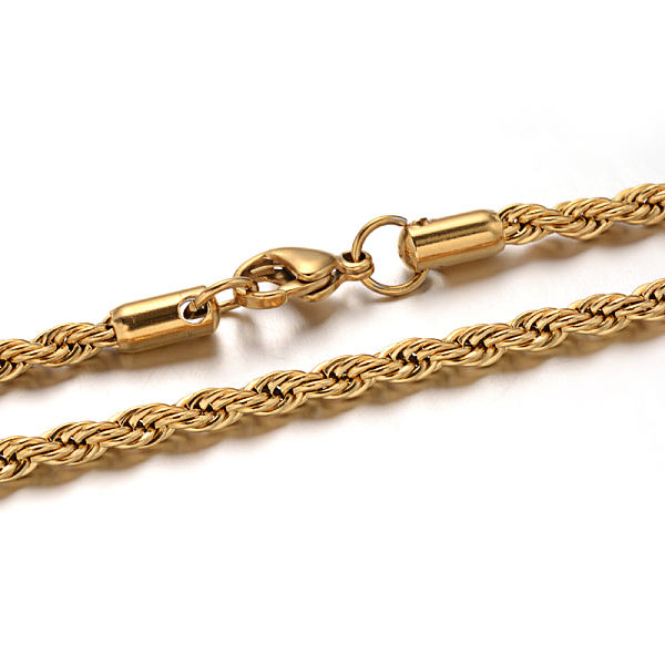 

PandaHall 304 Stainless Steel Rope Chain Necklaces, with Lobster Claw Clasps, Golden, 23.6 inch(60cm), 4mm 304 Stainless Steel