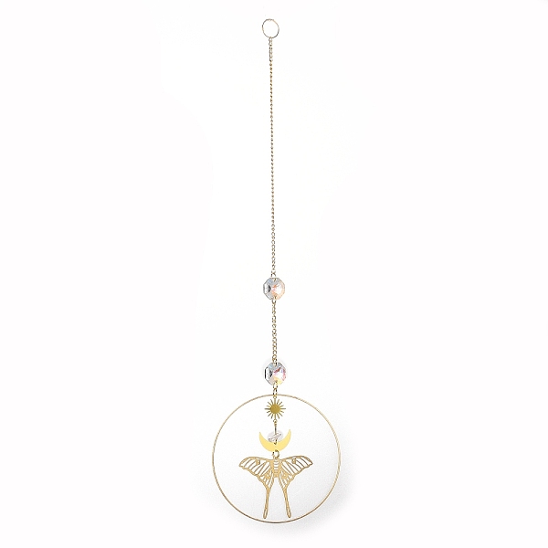 

PandaHall Brass Big Pendant Decorations, Hanging Suncatchers, with Octagon Glass Beads, for Home Window Decoration, Butterfly, 320mm..., Clear