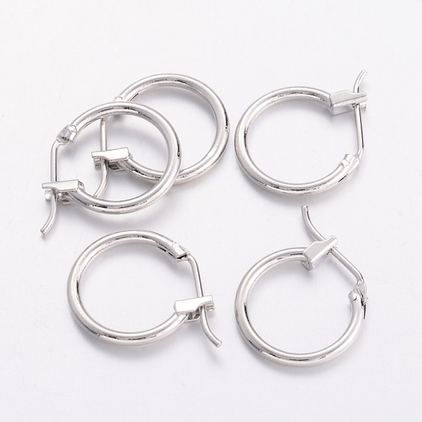 

PandaHall Brass Hoop Earrings, Nickel Free, Platinum Color, 14x1.5mm Brass