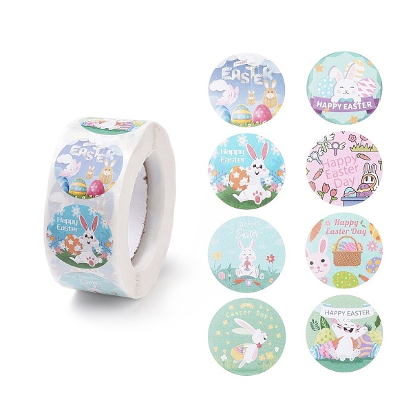 

PandaHall 8 Patterns Easter Theme Self Adhesive Paper Sticker Rolls, with Rabbit Pattern, Round Sticker Labels, Gift Tag Stickers, Mixed..., Multicolor