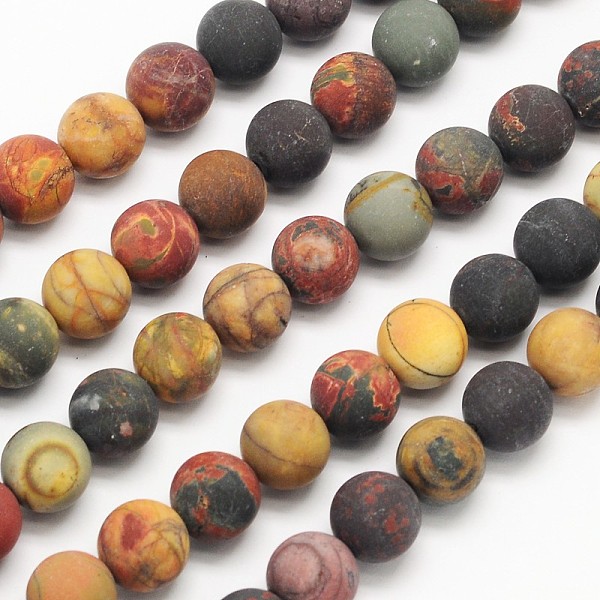 

PandaHall Frosted Round Natural Picture Jasper Beads Strands, 8mm, Hole: 1mm, about 49pcs/strand, 15.5 inch Picture Jasper Round