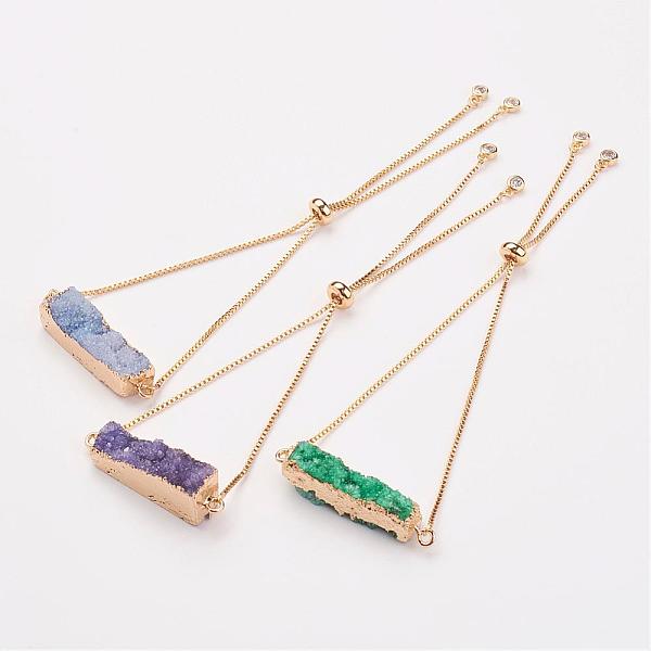 

PandaHall Electroplated Natural & Dyed Druzy Agate Slider Bracelets, Bolo Bracelets, Rectangle, with Brass Chain, Mixed Color, 10-1/4 inch..., Multicolor