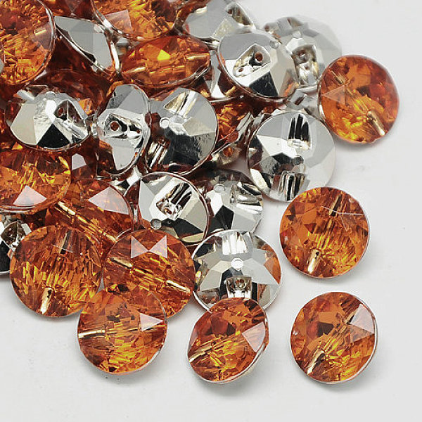 PandaHall Taiwan Acrylic Rhinestone Buttons, Faceted, 1-Hole, Flat Round, Orange, 28x12mm, Hole: 2mm Acrylic Rhinestone Flat Round Orange