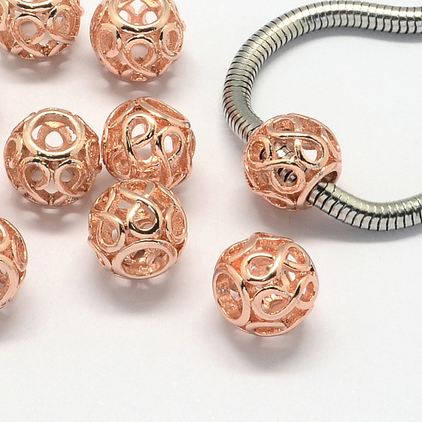 

PandaHall Alloy European Beads, Large Hole Beads, Rondelle, Hollow, Rose Gold, 11x9.5mm, Hole: 5mm Alloy Rondelle
