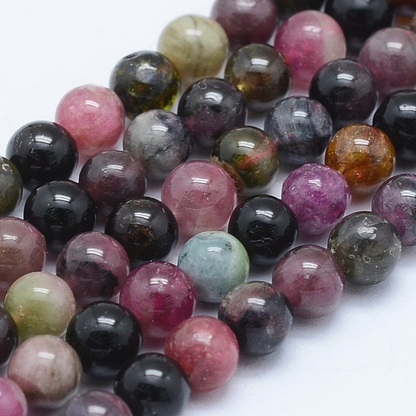 

PandaHall Natural Tourmaline Beads Strands, Round, 5mm, Hole: 1mm, about 78pcs/strand, 15.9 inch(40.5cm) Tourmaline Round