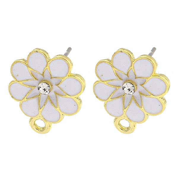 

PandaHall Rack Plating Alloy Stud Earring Finding, with Rhinestone, Cadmium Free & Nickel Free & Lead Free, Flower, White, 16x12.5mm, Hole...