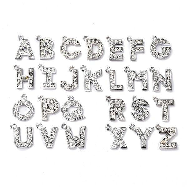 

PandaHall 26Pcs 26 Style Alloy Micro Pave Cubic Zirconia Rhinestone Pendants, Alphabet Initial Letter A~Z Charms, Crystal..., Clear