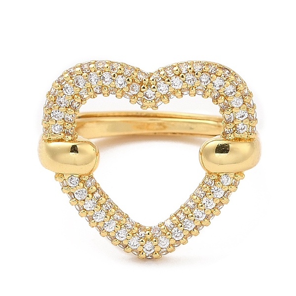 

PandaHall Clear Cubic Zirconia Hollow Heart Adjustable Ring, Brass Ring, Cadmium Free & Lead Free, Real 18K Gold Plated, Inner Diameter...