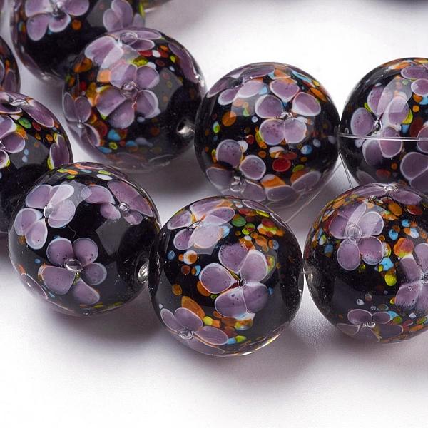 

PandaHall Handmade Inner Flower Lampwork Beads Strands, Round, Lilac, 19~20mm, Hole: 2.5mm, 18pcs/strand, 12.99 inch Lampwork Round Purple