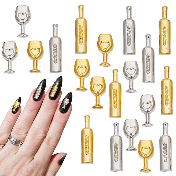 

PandaHall GOMAKERER 80Pcs 4 Style Alloy Cabochon, Nail Art Decoration Accessories, Wine Bottles & Goblet, Platinum & Golden...