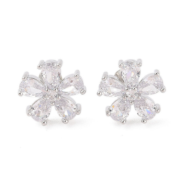 

PandaHall Rack Plating Brass Micro Pave Cubic Zirconia Stud Earrings, Long-lasting Plated, Flower, Platinum, Clear, 14x14mm Brass Flower...