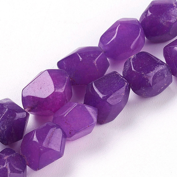 

PandaHall Natural White Jade Beads Strands, Faceted, Nuggets, Dyed, about 8mm wide, 10mm long, hole: 1mm, 47 pcs/strand, 15.5 inch White..., Purple