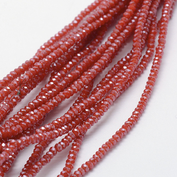 

PandaHall Electroplate Opaque Glass Beads Strands, Pearl Luster Plated, Faceted, Rondelle, Red, 2.5x1.5mm, Hole: 0.5mm, about...