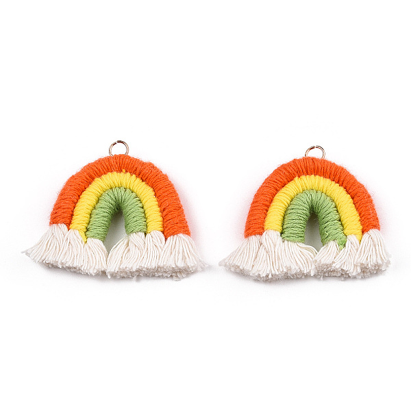 

PandaHall Polycotton(Polyester Cotton) Woven Rainbow Wall Hanging, Macrame Woven Rainbow, with Golden Alloy Loops, Orange Red...
