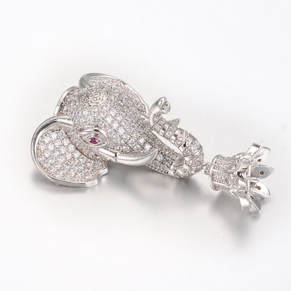 

PandaHall Brass Micro Pave Cubic Zirconia Elephant Pendant Bails & Bead Cap Bails, Platinum, 46mm, Hole: 3x4mm Brass