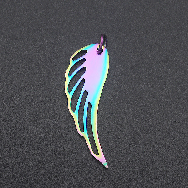 

PandaHall Ion Plating(IP) 201 Stainless Steel Pendants, with Jump Ring, Wing, Laser Cut, Rainbow Color, 31x11x1mm, Hole: 3mm 201 Stainless...